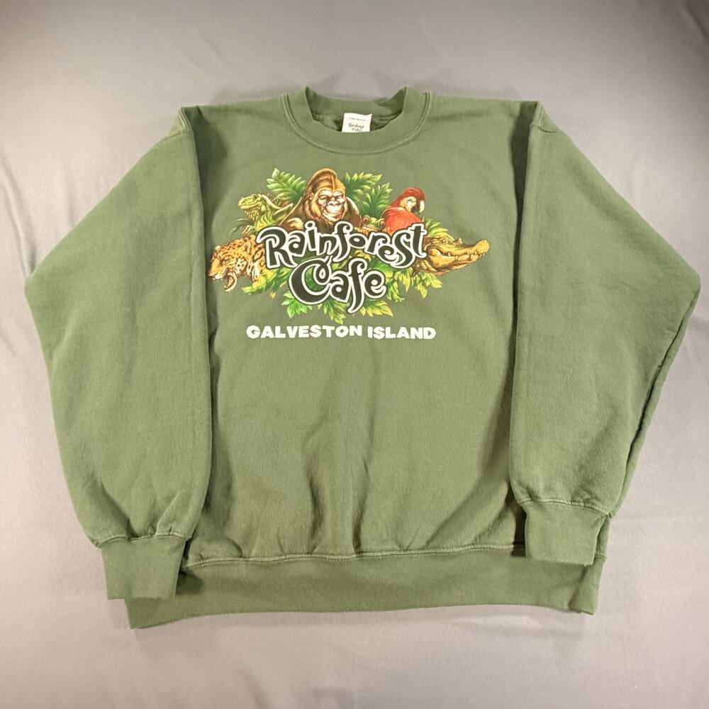 Vintage 90s Rainforest Cafe Crewneck Sweatshirt L USA Made Jungle Animal